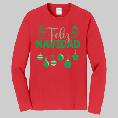 Adult Long Sleeve Shirt - Winter Holidays - Feliz Festive - Green Thumbnail